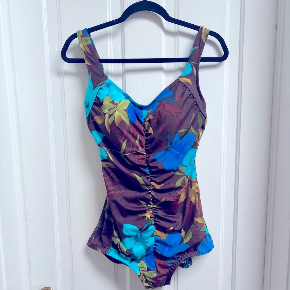 Vintage 70s Rose Marie Reid Swimming Costume One Piece Swimsuit - Blue / Brown - Picture 2 of 8